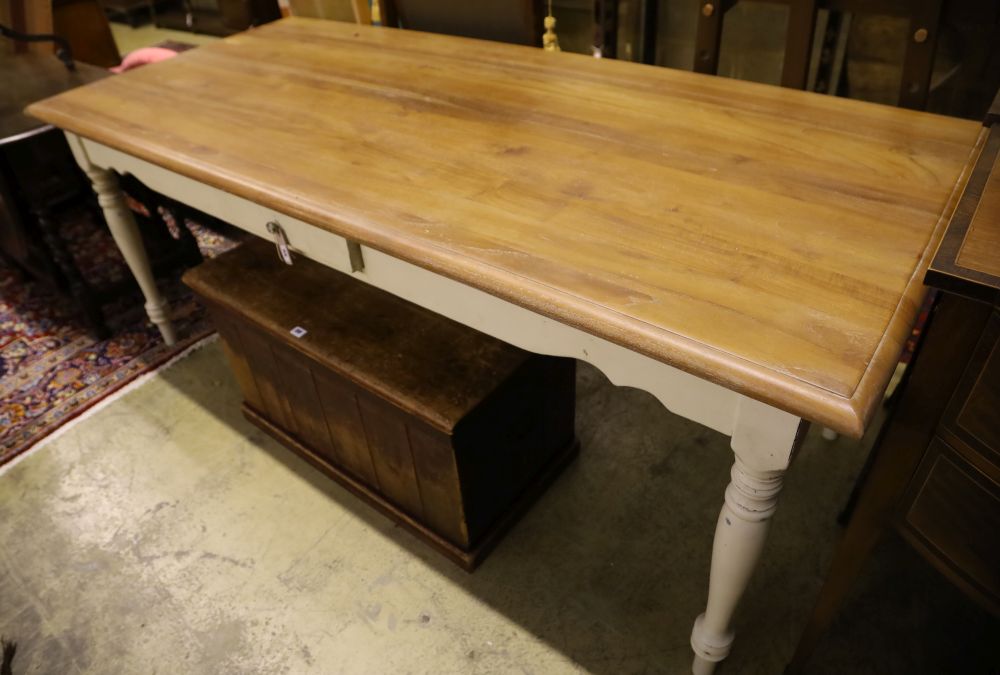 A Laura Ashley painted hardwood rectangular kitchen table, width 200cm, depth 90cm, height 80cm